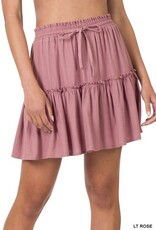 Soft Linen Drawstring Ruffle Mini Skirt - Lt Rose