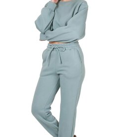 Cropped Long Sleeve Pullover - Blue Grey