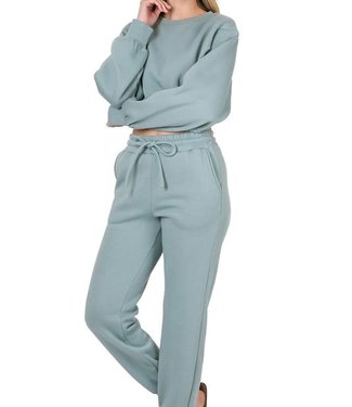 Cropped Long Sleeve Pullover - Blue Grey