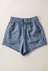 Linen Waistband Shorts W/ String - Blue Stone