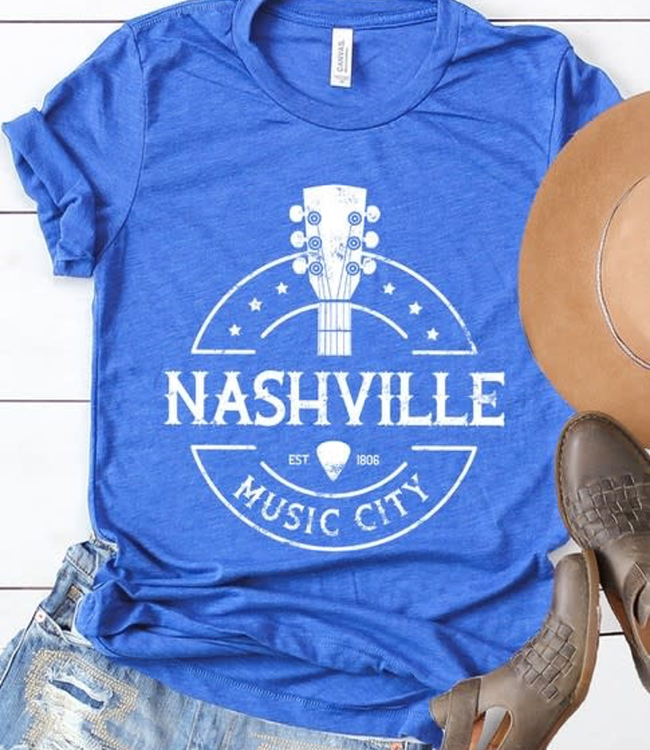 Nashville Music City Graphic Tee - Royal Blue - Boutique 23