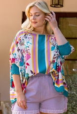 Floral Scarf Pattern Blouse - Turquoise