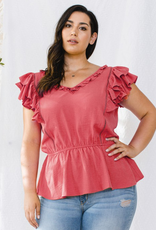 Ruffle Sleeveless V-Neckline Woven Top - Lipstick