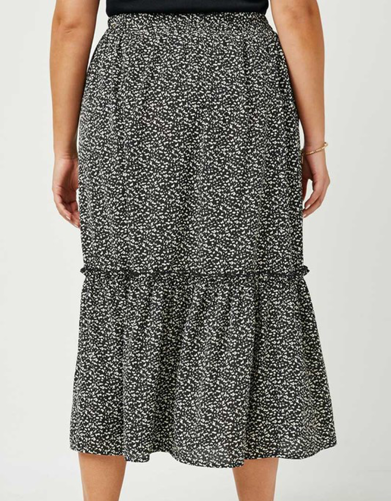 Dotted Tiered Midi Skirt - Black