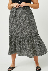 Dotted Tiered Midi Skirt - Black