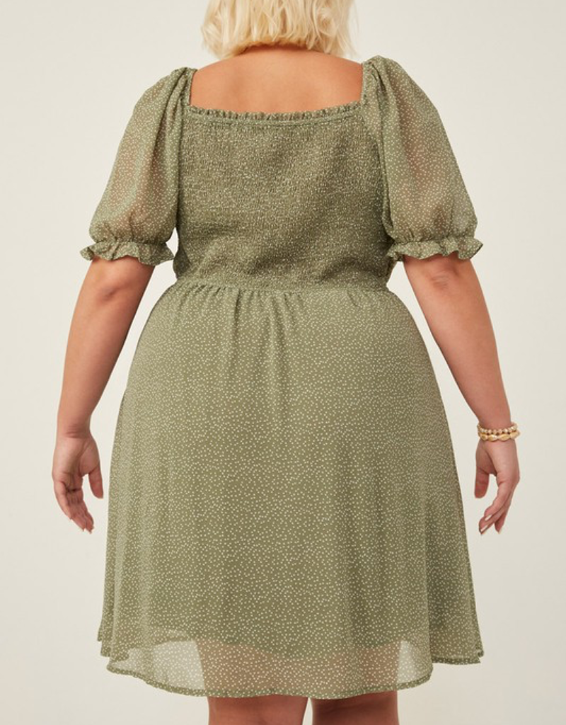 Square Neck Puff Sleeve Mini Dress - Sage