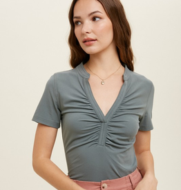 Ruched Bust Detail Knit Top - T. Green