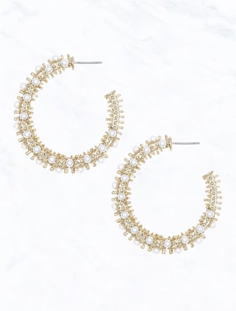 Tiny Pearl Metal Open-End Hoop Earrings