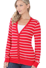 Striped Snap Cardigan Full Sleeve - Ruby
