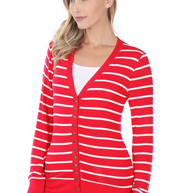 Striped Snap Cardigan Full Sleeve - Ruby