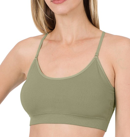 Cross Back Padded Seamless Bra - Lt. Olive