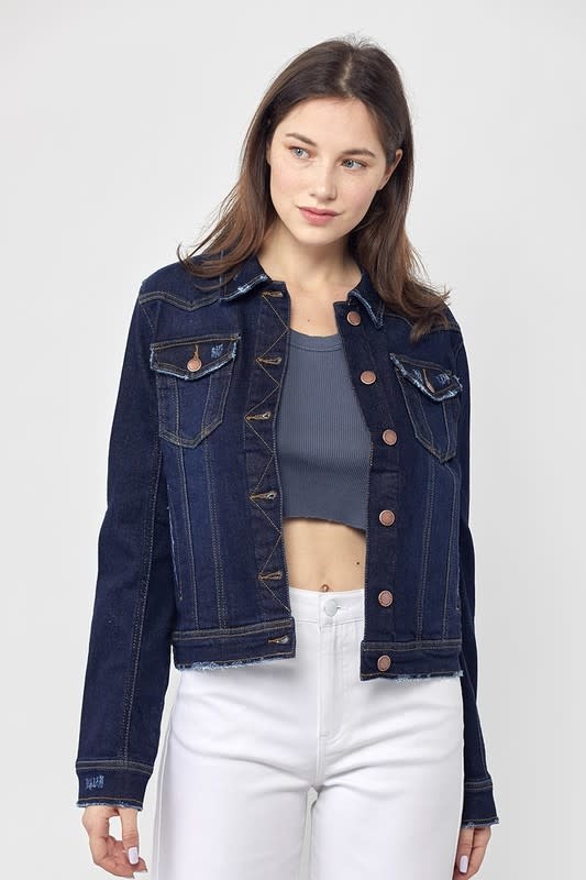 Classic Vintage Denim Jacket - Solid Dark - Boutique 23