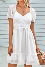 Chiffon Cross Ruffle Dress - White