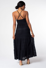 Cross Back Surplice Tiered Lace Maxi Dress - Black