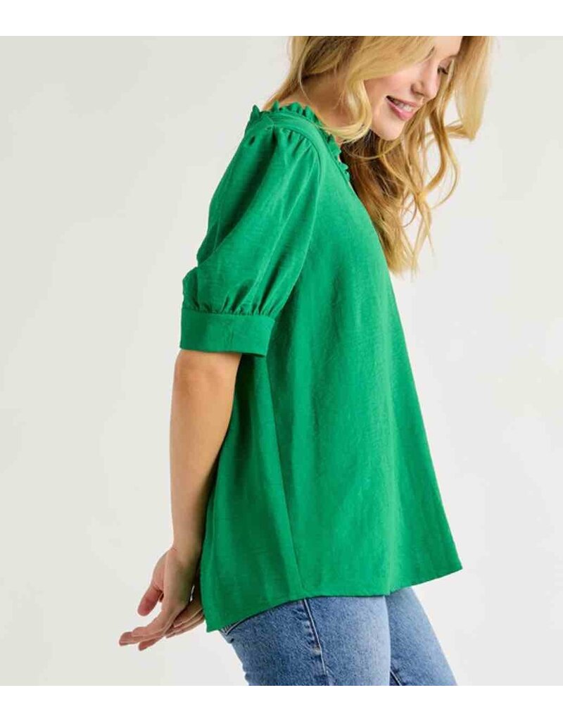 Collins Ruffled V Neck Blouse - Green