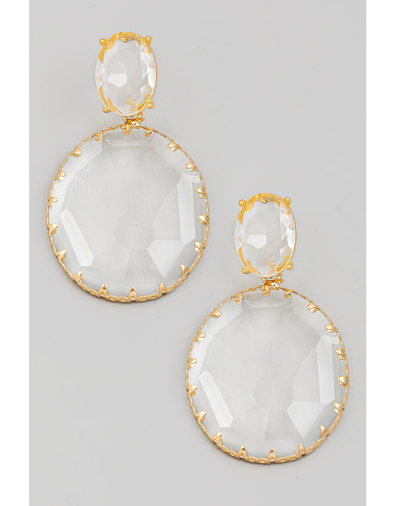 Clear Round Crystal Drop Earrings