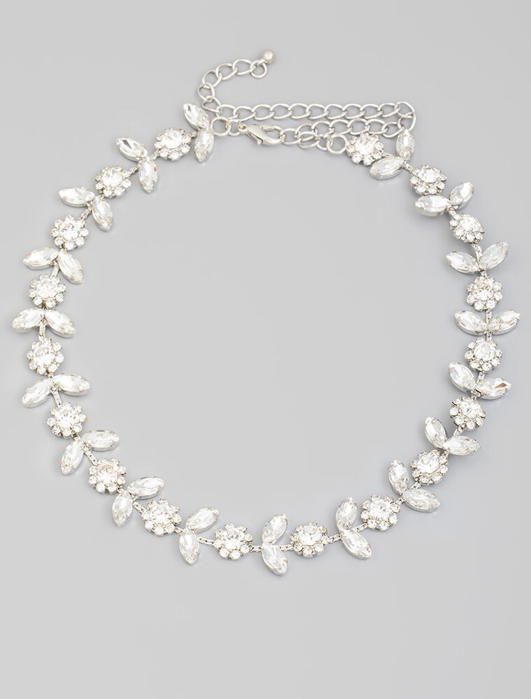 Flower Rhinestone Link Statement Necklace