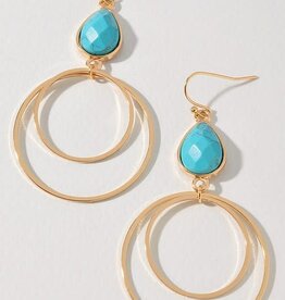 Stone & Double Circle Metal Earrings