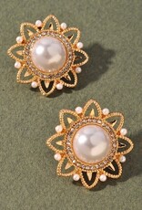 Pearl Bead Flower Post Earrings