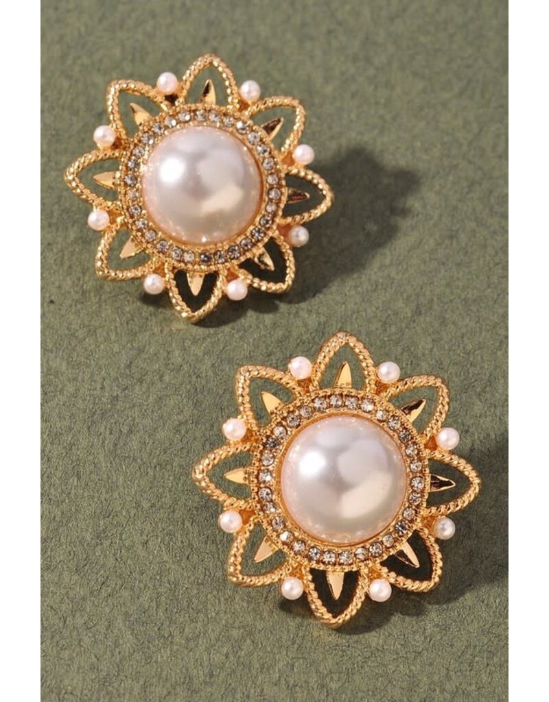 Pearl Bead Flower Post Earrings