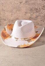 Straw Brim Flower Print Cowboy Sun Hat