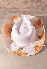 Straw Brim Flower Print Cowboy Sun Hat