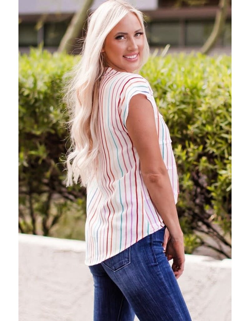 Multicolor Striped Pintuck Tiered Blouse
