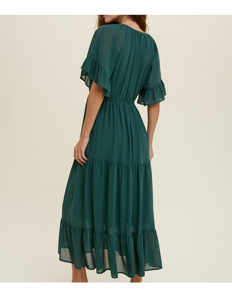 Flutter Sleeve Midi Dress - T. Green