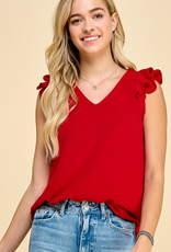 Solid Top With Double Ruffled Detail - Red