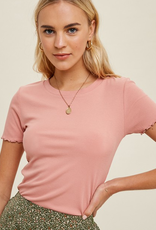 Ribbed Knit Top With Lettuce Trim - Ginger