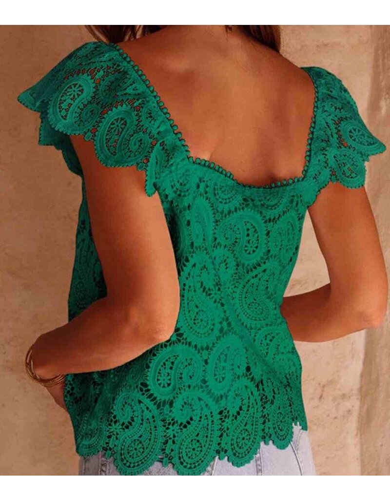 Lace Square Neck Tank Top - Green