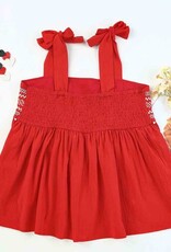 Embroidered Babydoll Tie Strap Tank - Red