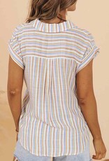 Multicolor Stripe Short Sleeve Button up Shirt