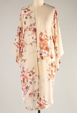 Floral Chiffon Open Front Kimono - Taupe