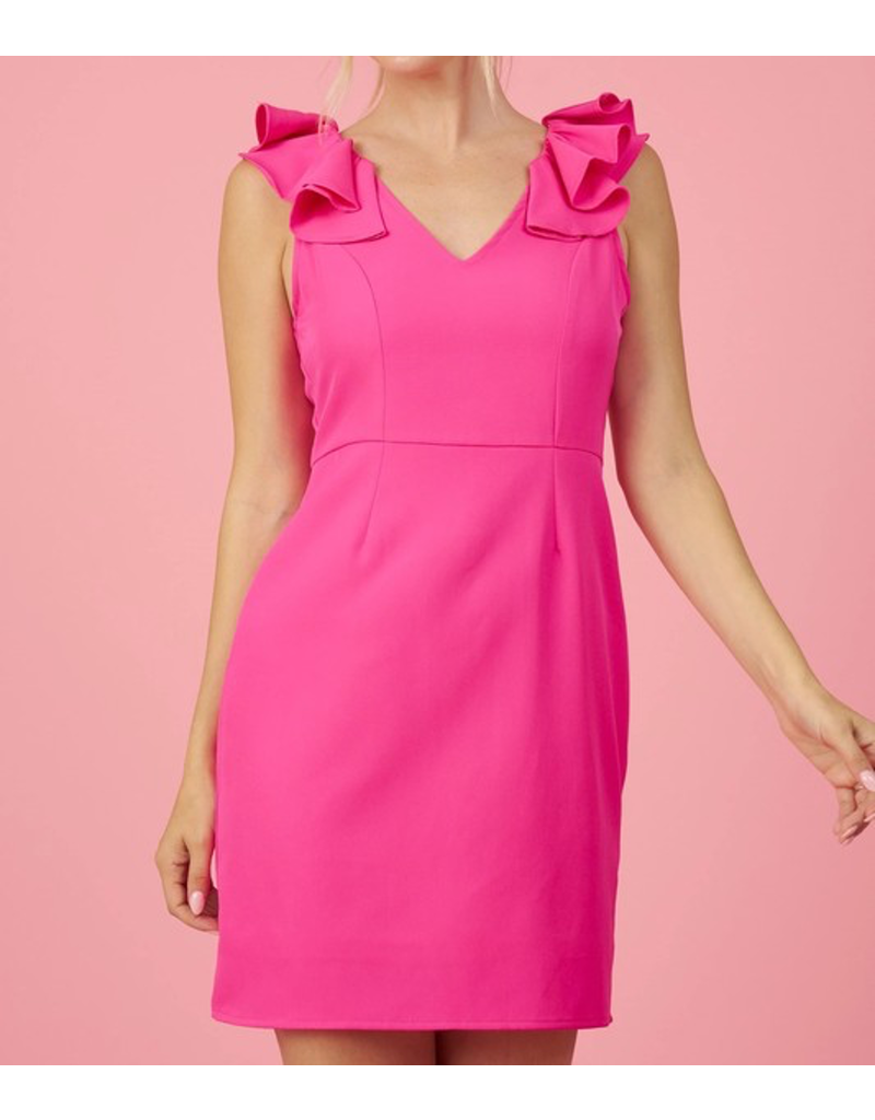 Ruffle V-Neck Dress - Pink