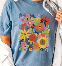 Flower Garden Comfort Colors Graphic Tee - Blue Jean