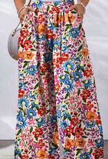 Multicolor Floral Print Pocketed Oversized Pants