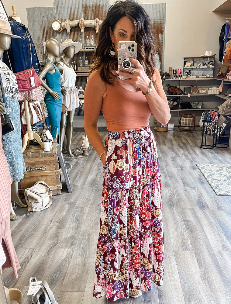 Boho Floral Print High Waist Maxi Skirt