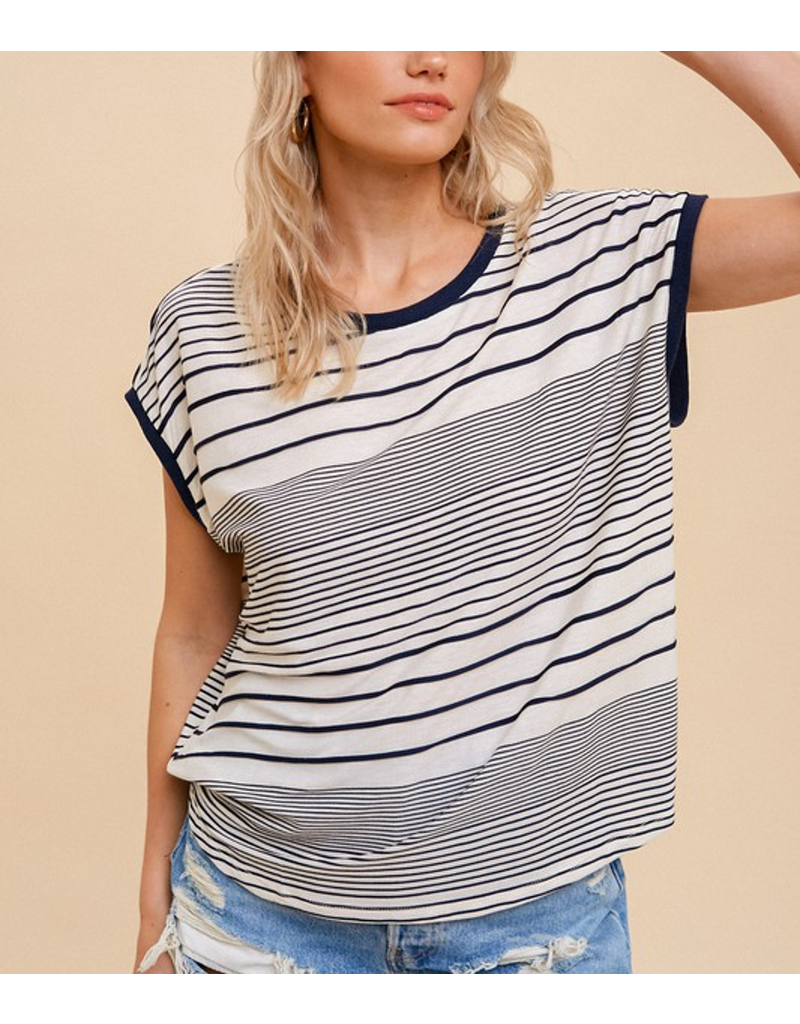 Stripe Mixed Knit Relaxed Top - White