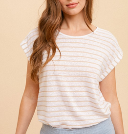 Peek-A-Boo Twist Back Stripe Tee - White/Tan