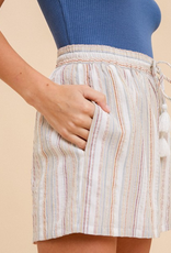 Striped Shorts With Tassel Trim - White Multi