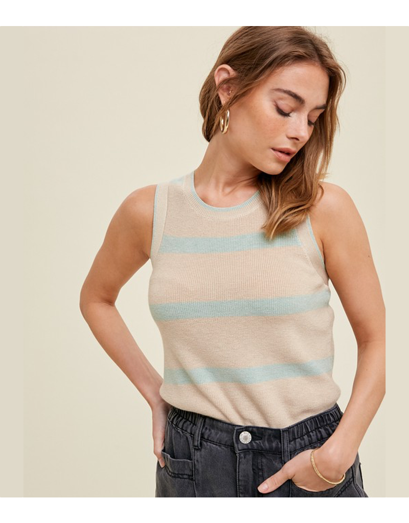 Striped Sweater Tank - Natural/Mint