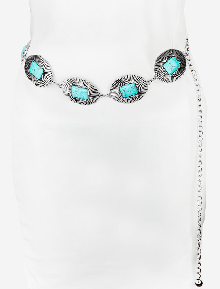 Western Turquoise Oval Disc Chain Belt