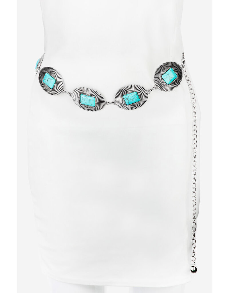Western Turquoise Oval Disc Chain Belt