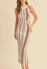 Multi Color Stripe Pattern Knit Dress - Lavender
