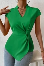 Ruched Cross Fit V Cut Knot Blouse - Green