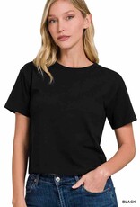 Crew Neck Short Sleeve Cropped T-Shirt - Black