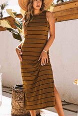 Ella Striped Tank Dress - Brown