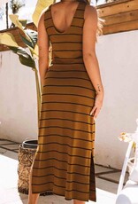 Ella Striped Tank Dress - Brown