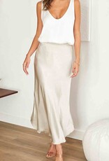 Silk Straight Maxi Skirt - Beige